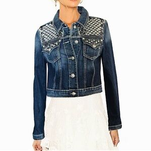 Vintage Miss Me 90s Y2K Bling Cropped Jean Denim Jacket Medium Like New Rare